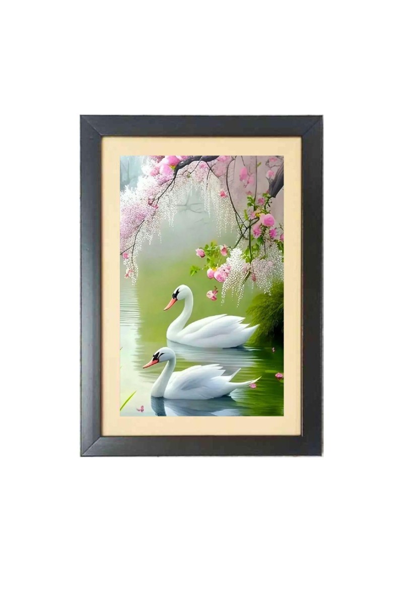 Two beautiful swans Black Photo Frame Funny Animal and Bird Cartoon Art