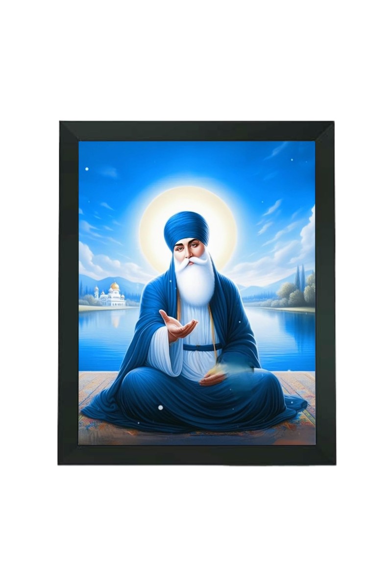 Hitech Sales Wahe Guru Polystyrene Photo Frame for Pooja Room, Temple Decor, Home Decoration and Gifting (Wall and Tabletop, Rectangular, Printed Photo, 7.12 x 9.12 inches Frame, Black)