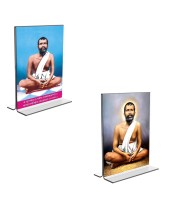 Car Desk/Table Top Sri Ramakrishna Paramhansa Acrylic T-Style Photo Stand - 2.5x3.5 Inches, Compact and Stylish Spiritual Display, easily change 2 photos (Pack of 1)