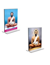 Car Desk/Table Top Sri Ramakrishna Paramhansa Acrylic T-Style Photo Stand - 2.5x3.5 Inches, Compact and Stylish Spiritual Display, easily change 2 photos (Pack of 1)