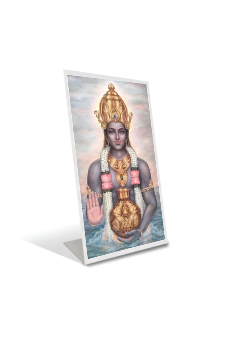 Car Desk/Table Top Lord Dhanvantari Acrylic L-Style Photo Stand - 2.5x3.5 Inches, Compact And Stylish Spiritual Display (F6715)