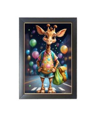Well dressed cartoon animal Photo Frame Funny Animal and Bird Cartoon Art, Black color, 19x23 Inch
