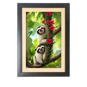 The cute sloths are holding tree Photo Frame Funny Animal and Bird Cartoon Art, Black color, 11x15 Inch The cute sloths are holding tree Photo Frame Funny Animal and Bird Cartoon Art, Black color, 11x15 Inch