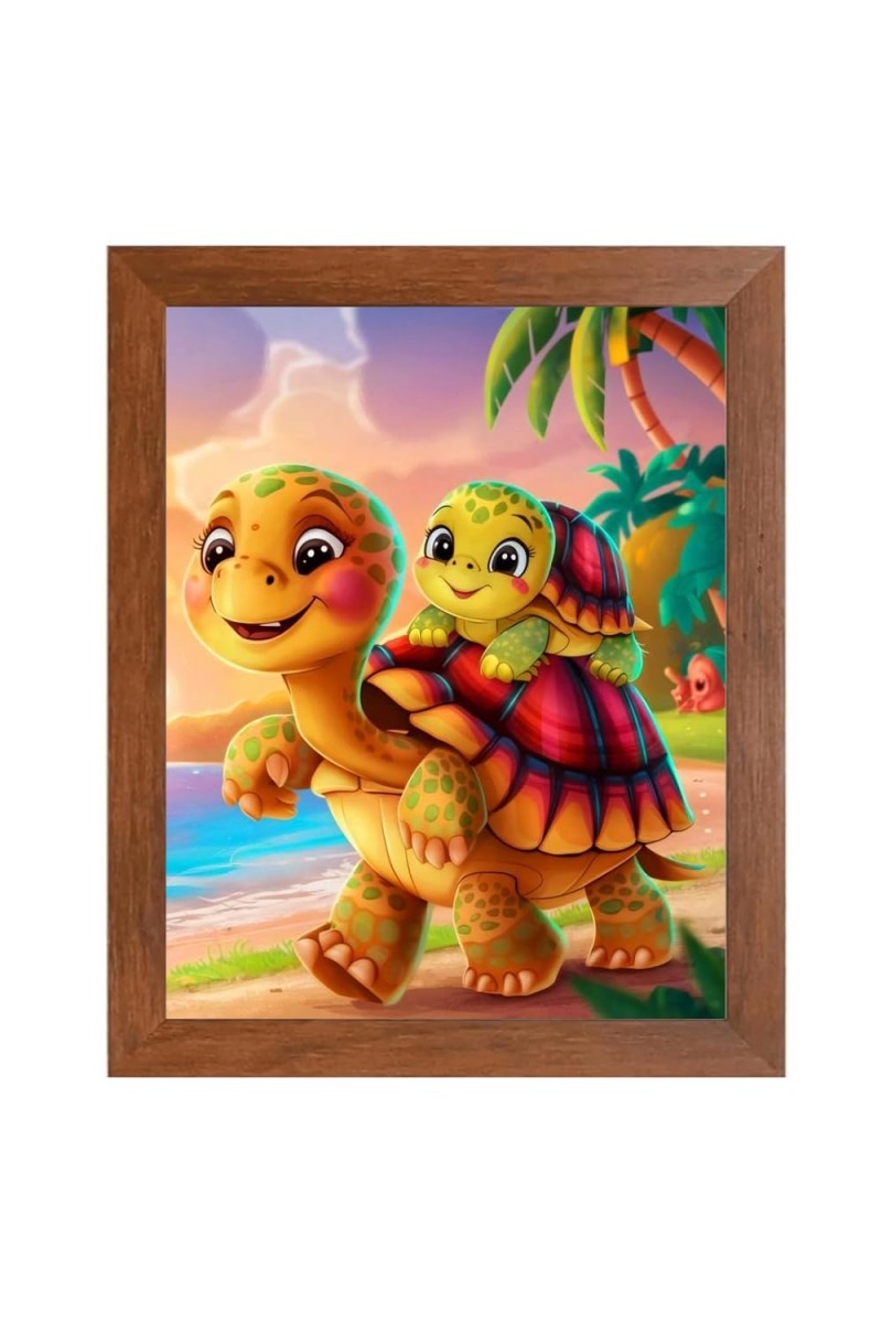 AI Funny Cute Tortoise Art Picture for Kids - 10x14 inches, Brown Color - Perfect Wall Decor for Children's Room