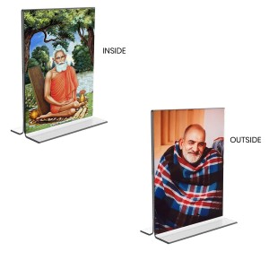 Debi Lokenath Baba & Neem Karoli Baba Acrylic T-Style Photo Stand, Compact and Stylish Spiritual Display, easily change 2 photos (Pack of 1)