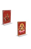 Car Desk/Table Top Maa Lakshmi & Maa Durga Acrylic T-Style Photo Stand - 2.5x3.5 Inches, Compact and Stylish Spiritual Display, easily change 2 photos (Pack of 1)