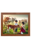AI Funny Boy with Cow Art Picture for Kids - 16x20 inches, Brown Color - Perfect Wall Decor for Children's Room