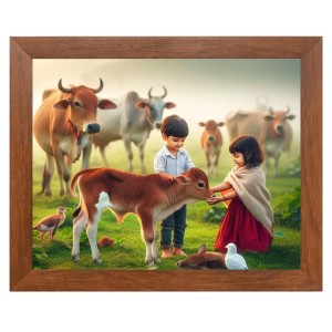 AI Funny Boy with Cow Art Picture for Kids - 18x22 inches, Brown Color - Perfect Wall Decor for Children's Room AI Funny Boy with Cow Art Picture for Kids - 18x22 inches, Brown Color - Perfect Wall Decor for Children's Room