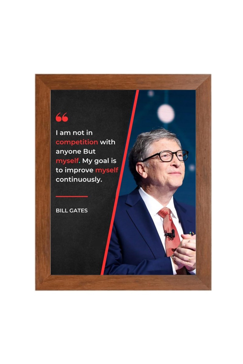 Bill Gates & Famous Quote Brown Frame, 12x16InchesInspirational Wall Art for Office, Home DecorIdeal Spiritual Gift