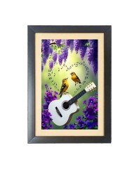 Two cute birds are playing a guiter Photo Frame Funny Animal and Bird Cartoon Art, Black color, 17x21 Inch