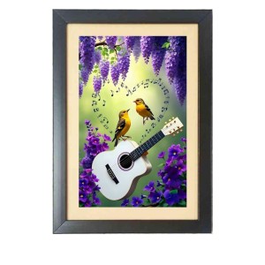 Two cute birds are playing a guiter Black Photo Frame Funny Animal and Bird Cartoon Art