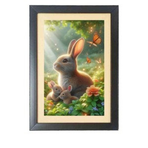The cute little rabbits Photo Frame Funny Animal and Bird Cartoon Art, Black color, 15x19 Inch