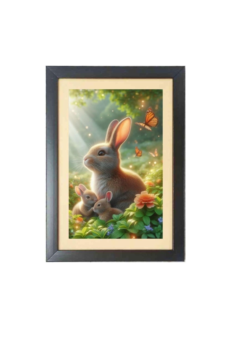 The cute little rabbits Black Photo Frame Funny Animal and Bird Cartoon Art