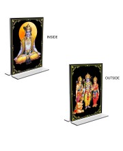 Car Desk/Table Top Sri Krishna & Ram Darbar Acrylic T-Style Photo Stand - 2.5x3.5 Inches, Compact and Stylish Spiritual Display, easily change 2 photos (Pack of 1)