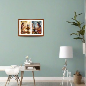 Worshipping lord shiva and lingam Photo Frame - 19x23Inches - Spiritual Artwork for Home Decor, Puja Room and Office Decoration