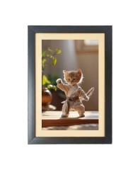 The funny cat is doing karate Photo Frame Funny Animal and Bird Cartoon Art, Black color, 11x15 Inch