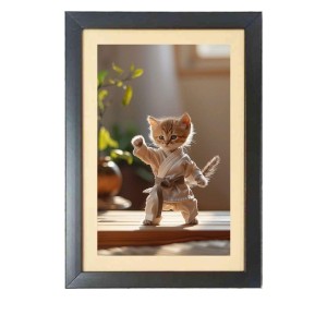 The funny cat is doing karate Photo Frame Funny Animal and Bird Cartoon Art, Black color, 11x15 Inch