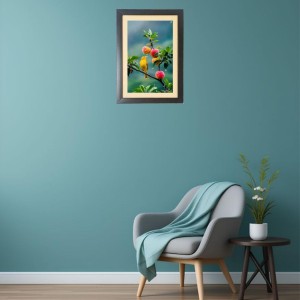 The cute bird is sitting on the apple tree Photo Frame Funny Animal and Bird Cartoon Art, Black color, 17x21 Inch