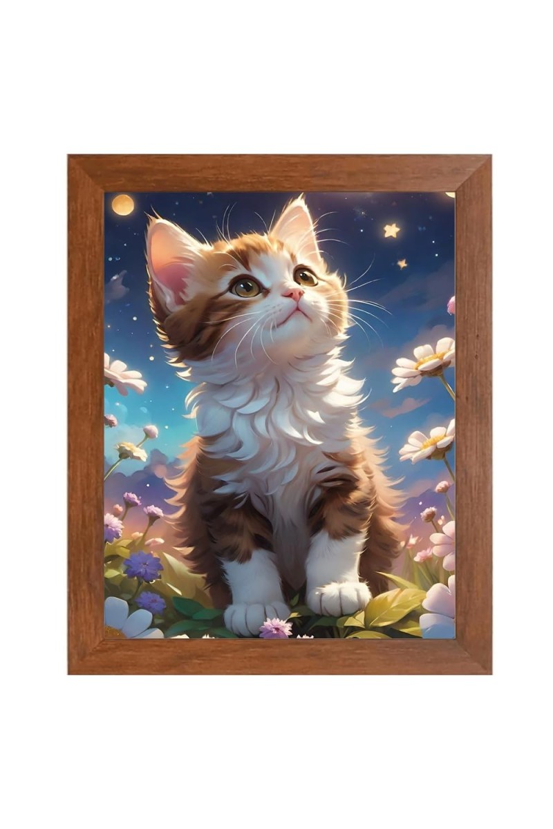 AI Funny Cute Cat Art Picture for Kids - 10x14 inches, Brown Color - Perfect Wall Decor for Children's Room