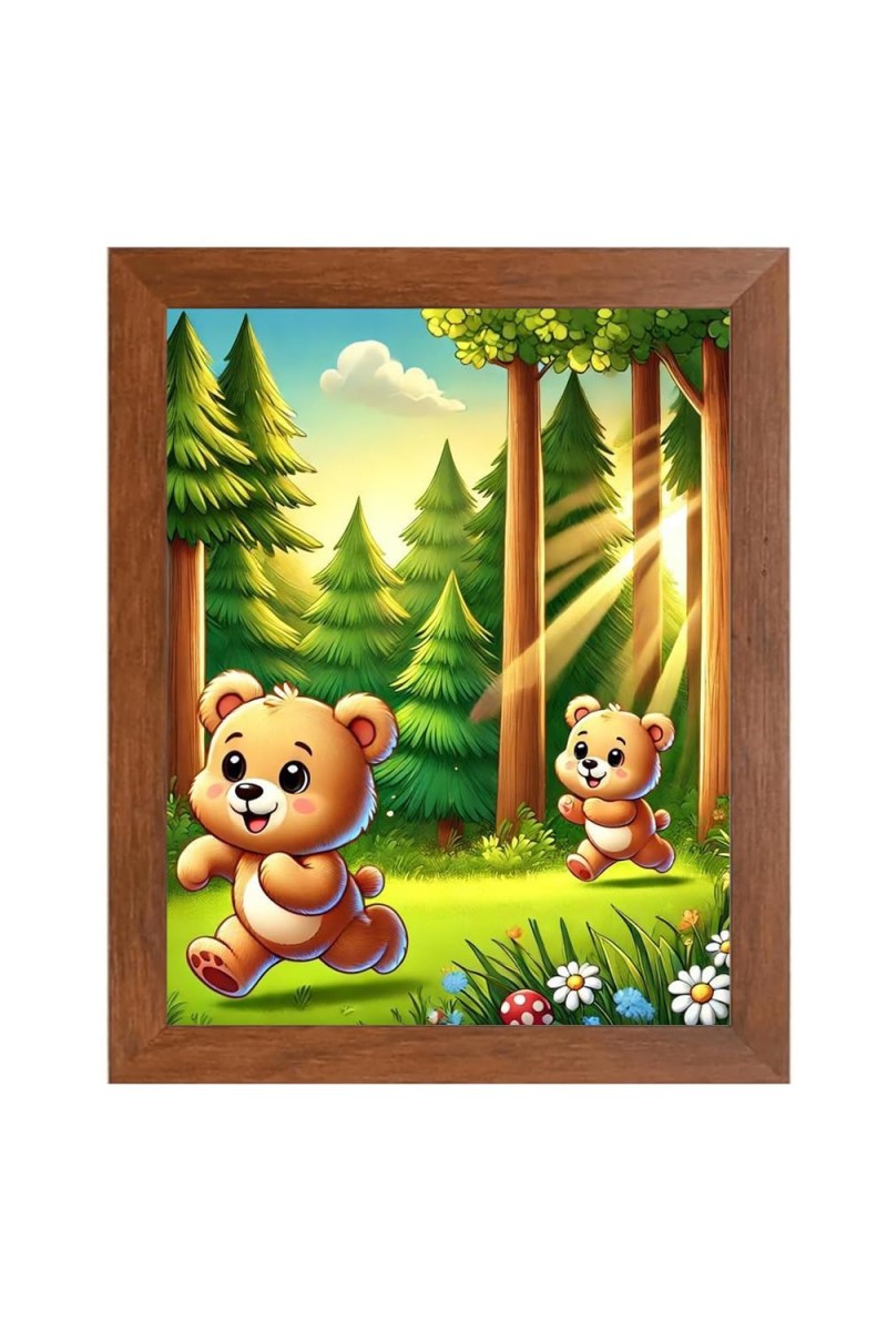 AI Funny Brown Bear Art Picture for Kids - 10x14 inches, Brown Color - Perfect Wall Decor for Children's Room
