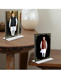 Sri Narendra Modi Acrylic T-Style Photo Stand - 11x13 Inches, Compact and Stylish Spiritual Display, easily change 2 photos (Pack of 1)