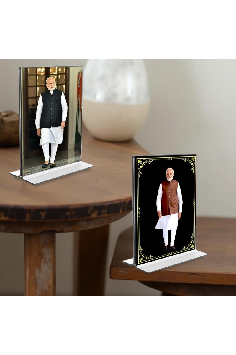 Sri Narendra Modi Acrylic T-Style Photo Stand - 11x13 Inches, Compact and Stylish Spiritual Display, easily change 2 photos (Pack of 1)