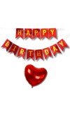 Happy Birthday Decoration Combo Set - 20 Pcs. Metallic Balloons, 2 love Foil Balloons, 13 Pcs. Birthday Banner, 2 Pcs. Foil Curtain Party Backdrop Kit for Celebrations and Events (Red)
