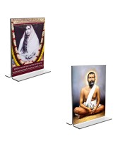 Car Desk/Table Top Sri Ramakrishna Paramhansa & Sarada Maa Acrylic T-Style Photo Stand - 2.5x3.5 Inches, Compact and Stylish Spiritual Display, easily change 2 photos (Pack of 1)