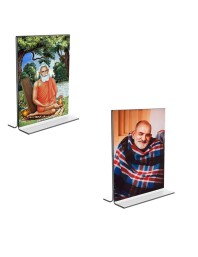 Car Desk/Table Top Maa Lokenath Baba & Neem Karoli Baba Acrylic T-Style Photo Stand - 2.5x3.5 Inches, Compact and Stylish Spiritual Display, easily change 2 photos (Pack of 1)