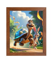 AI Funny Turtle with Squirrel Art Picture for Kids - 10x14 inches, Brown Color - Perfect Wall Decor for Children's Room