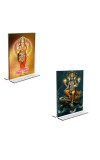 Car Desk/Table Top Lord Vishnu & Baba Lakhsmi Acrylic T-Style Photo Stand - 2.5x3.5 Inches, Compact and Stylish Spiritual Display, easily change 2 photos (Pack of 1)