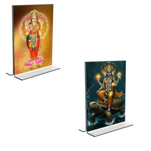 Car Desk/Table Top Lord Vishnu & Baba Lakhsmi Acrylic T-Style Photo Stand - 2.5x3.5 Inches, Compact and Stylish Spiritual Display, easily change 2 photos (Pack of 1) Car Desk/Table Top Lord Vishnu & Baba Lakhsmi Acrylic T-Style Photo Stand - 2.5x3.5 Inches, Compact and Stylish Spiritual Display, easily change 2 photos (Pack of 1)