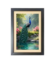 The beautiful peacock Black Photo Frame Funny Animal and Bird Cartoon Art