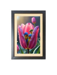 The colorful birds in the flower bud Photo Frame Funny Animal and Bird Cartoon Art, Black color, 17x21 Inch