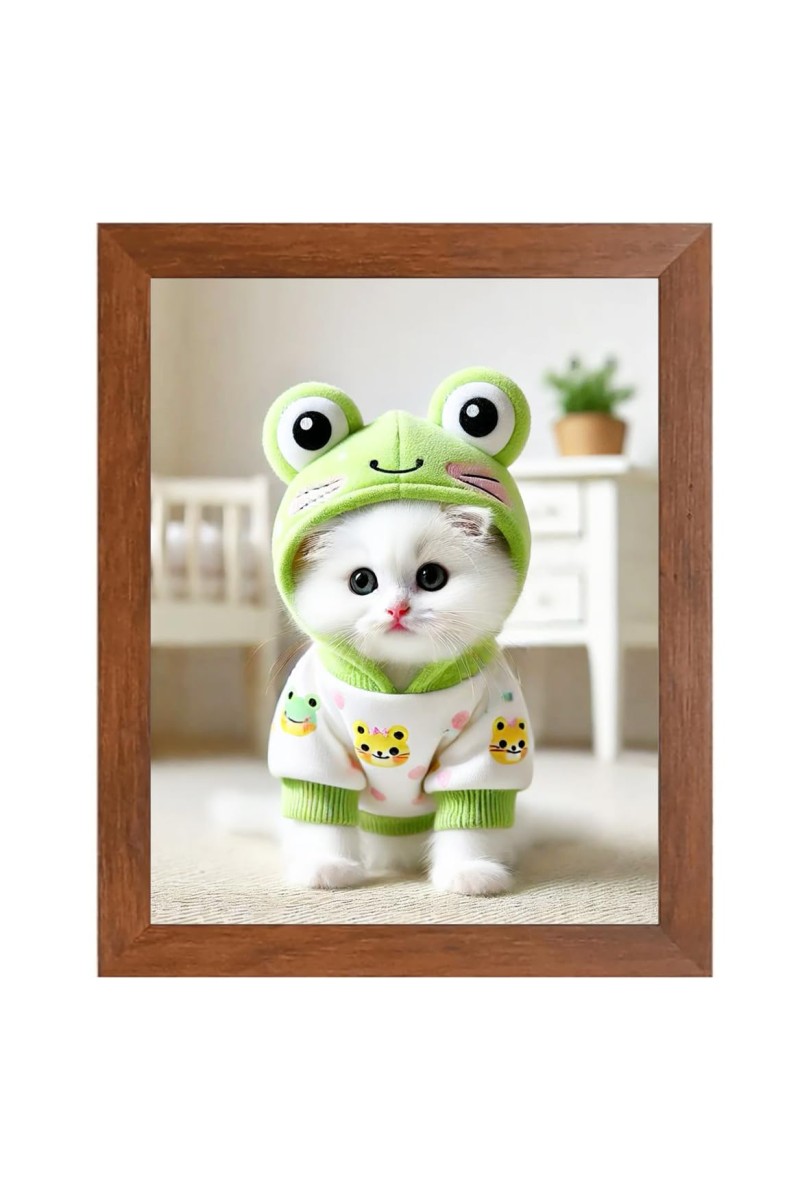 AI Funny Cute Cat Art Picture for Kids - 10x14 inches, Brown Color - Perfect Wall Decor for Children's Room