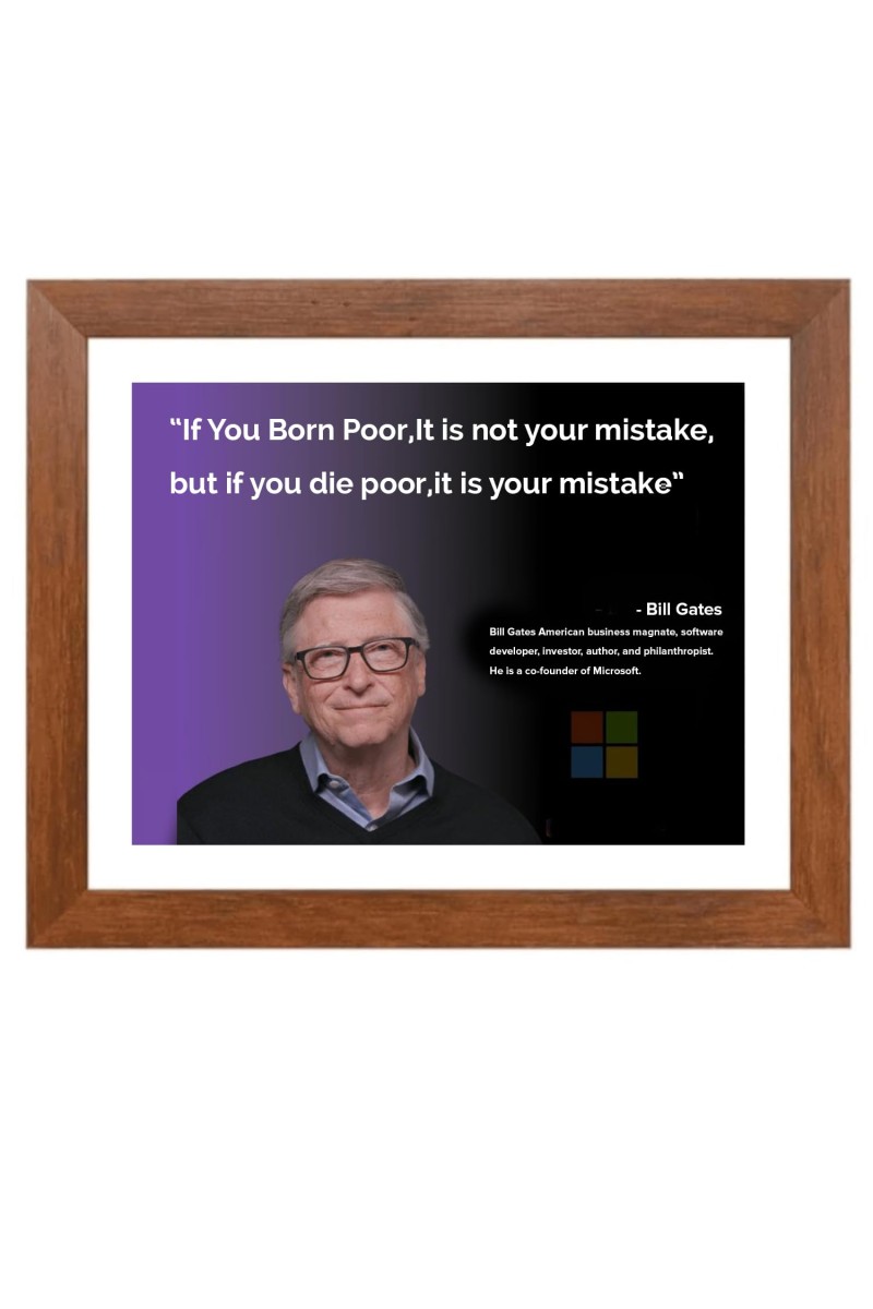 Bill Gates & Famous Quote Brown Frame, 12x16InchesInspirational Wall Art for Office, Home DecorIdeal Spiritual Gift