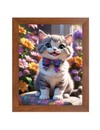 AI Funny Cute Kitty Cat Art Picture for Kids - 10x14 inches, Brown Color - Perfect Wall Decor for Children's Room