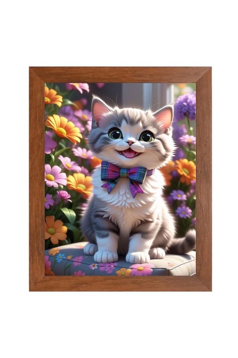 AI Funny Cute Kitty Cat Art Picture for Kids - 10x14 inches, Brown Color - Perfect Wall Decor for Children's Room