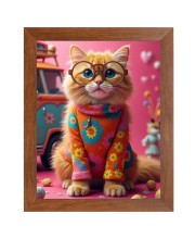 AI Funny Cute Kitty Cat Art Picture for Kids - 10x14 inches, Brown Color - Perfect Wall Decor for Children's Room
