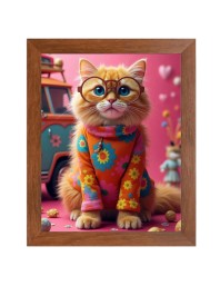 AI Funny Cute Kitty Cat Art Picture for Kids - 10x14 inches, Brown Color - Perfect Wall Decor for Children's Room