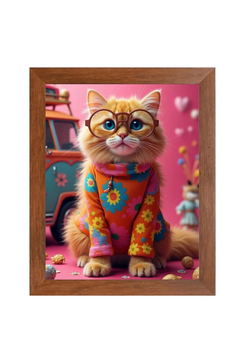 AI Funny Cute Kitty Cat Art Picture for Kids - 10x14 inches, Brown Color - Perfect Wall Decor for Children's Room
