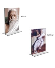 Car Desk/Table Top Sri Aurobindo Acrylic T-Style Photo Stand - 2.5x3.5 Inches, Compact and Stylish Spiritual Display, easily change 2 photos (Pack of 1)