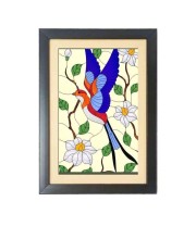 illustration in Stained Glass Style Black Photo Frame Funny Animal and Bird Cartoon Art