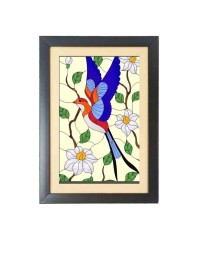 illustration in Stained Glass Style Photo Frame Funny Animal and Bird Cartoon Art, Black color, 11x15 Inch