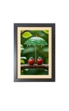 Two cute lady bugs under little umbrella Photo Frame Funny Animal and Bird Cartoon Art, Black color, 19x23 Inch