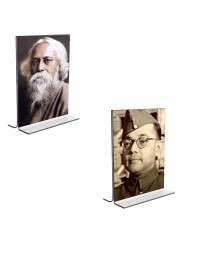 Car Desk/Table Top Sri Rabindranath Tagore and Netaji Subhash Chandra Bose Acrylic T-Style Photo Stand - 2.5x3.5 Inches, Compact and Stylish Spiritual Display, easily change 2 photos (Pack of 1)