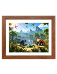 AI Funny Dinosaurs Art Picture for Kids - 10x14 inches, Brown Color - Perfect Wall Decor for Children's Room