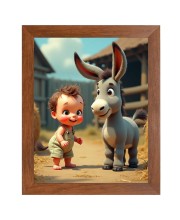AI Funny Boy with Gadha Art Picture for Kids - 10x14 inches, Brown Color - Perfect Wall Decor for Children's Room