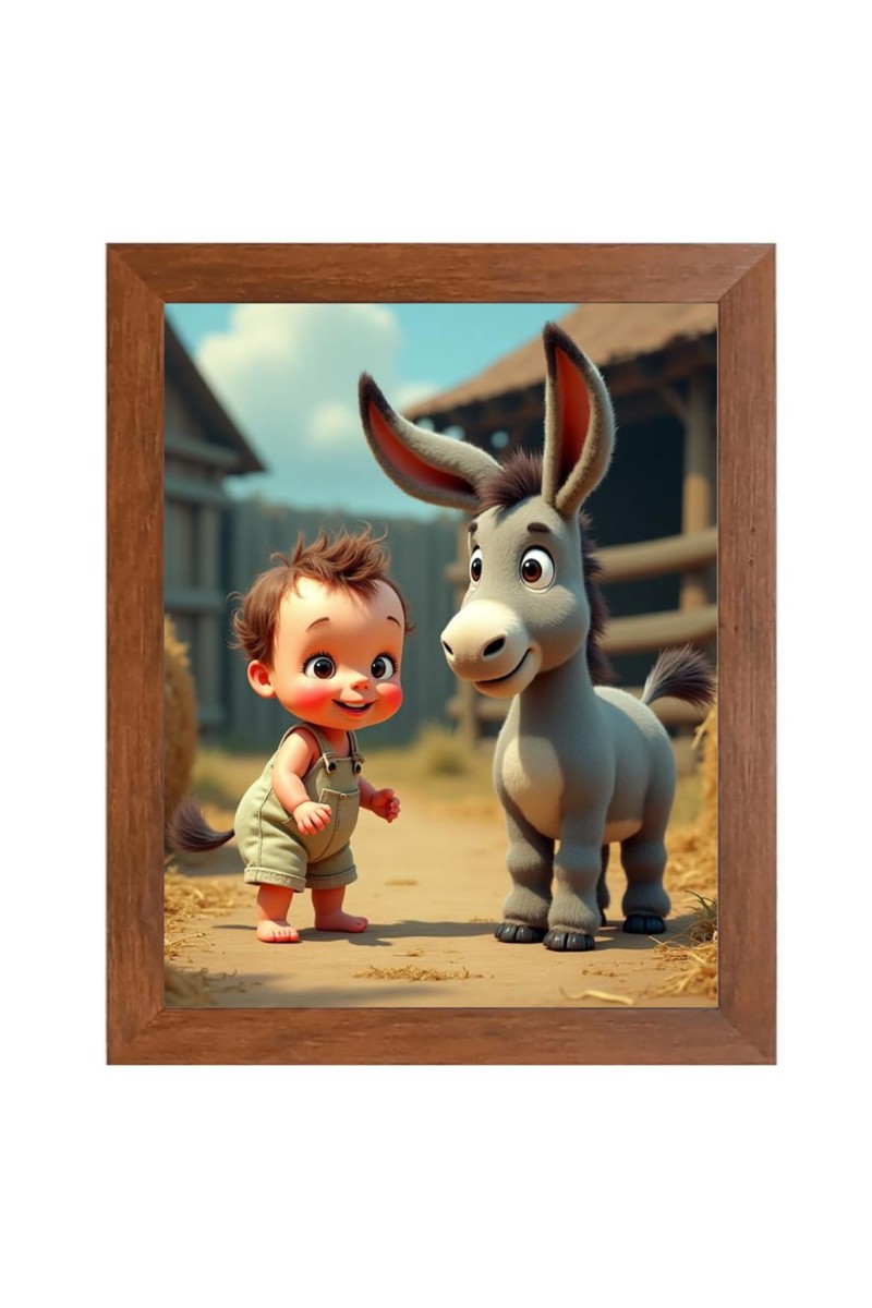 AI Funny Boy with Gadha Art Picture for Kids - 14x18 inches, Brown Color - Perfect Wall Decor for Children's Room