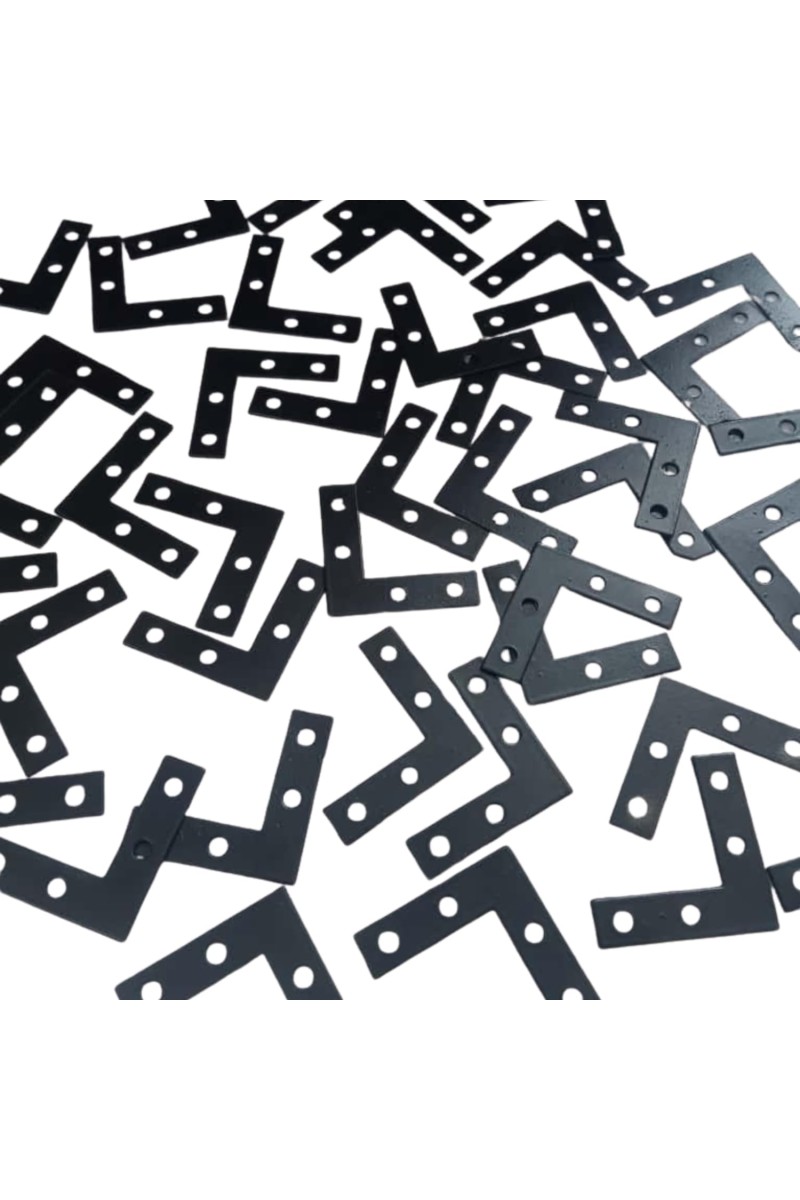 L-Shaped Flat Corner Brackets - Heavy Duty Iron Right Angle Braces with Pre-Drilled Holes for Furniture, Shelving, and Woodworking (Pack of 10) with 40 Screws.